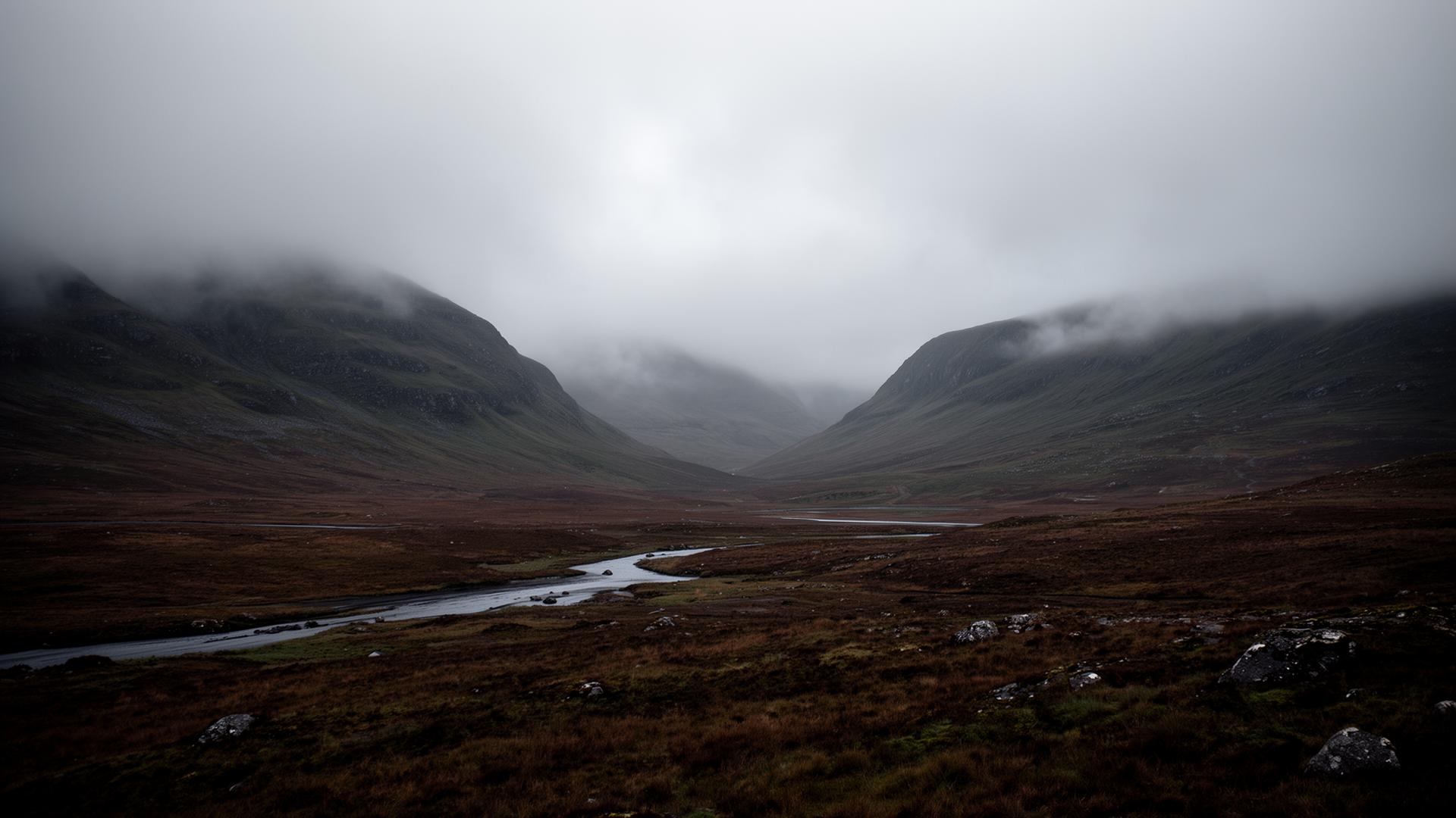 Scottish Highlands in mist